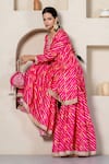 Yuvrani Jaipur_Pink Kota Doriya Digital Printed Stripe V Neck Kurta Sharara Set With Potli Bag _at_Aza_Fashions