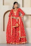 Buy_Yuvrani Jaipur_Red Kota Doriya Digital Printed Stripe V Neck Sharara Set _at_Aza_Fashions