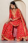 Buy_Yuvrani Jaipur_Red Kota Doriya Digital Printed Stripe V Neck Sharara Set _Online_at_Aza_Fashions