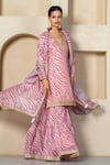 Buy_Yuvrani Jaipur_Peach Kota Doriya Digital Printed Stripe V Neck Embellished Kurta Sharara Set _Online_at_Aza_Fashions