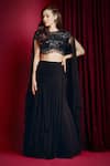 Buy_Aayushi Maniar_Black Skirt Georgette Hand Embroidered Sequins Closed Round Draped With Top _at_Aza_Fashions