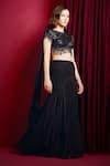 Aayushi Maniar_Black Skirt Georgette Hand Embroidered Sequins Closed Round Draped With Top _Online_at_Aza_Fashions