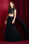 Buy_Aayushi Maniar_Black Skirt Georgette Hand Embroidered Sequins Closed Round Draped With Top _Online_at_Aza_Fashions