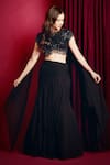 Buy_Aayushi Maniar_Black Skirt Georgette Hand Embroidered Sequins Closed Round Draped With Top 