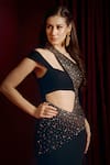 Aayushi Maniar_Black Scuba Hand Embroidered Crystals Asymmetric Fish Cut Gown _at_Aza_Fashions