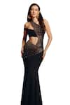 Shop_Aayushi Maniar_Black Scuba Hand Embroidered Crystals Asymmetric Fish Cut Gown 