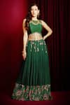 Buy_Aayushi Maniar_Green Lehenga Georgette And Crepe Silk Hand Embroidered Coi Shells With Blouse _at_Aza_Fashions