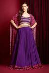 Buy_Aayushi Maniar_Purple Cape Crepe Silk Hand Embroidered Glass Beads Blouse Lehenga Set With _at_Aza_Fashions