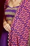 Buy_Aayushi Maniar_Purple Cape Crepe Silk Hand Embroidered Glass Beads Blouse Lehenga Set With _Online_at_Aza_Fashions