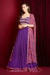 Aayushi Maniar_Purple Cape Crepe Silk Hand Embroidered Glass Beads Blouse Lehenga Set With _Online