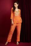 Buy_Aayushi Maniar_Orange Crepe Silk Hand Embroidered Geometric Floral Print Short Kurta With Pant _at_Aza_Fashions