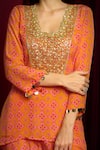 Buy_Aayushi Maniar_Orange Crepe Silk Hand Embroidered Geometric Floral Print Short Kurta With Pant 