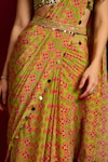 Shop_Aayushi Maniar_Pink Saree Crepe Silk Hand Embroidered Glass Beads Floral Print With Blouse _Online_at_Aza_Fashions