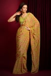 Aayushi Maniar_Pink Saree Crepe Silk Hand Embroidered Glass Beads Floral Print With Blouse _at_Aza_Fashions