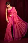 Aayushi Maniar_Pink Saree Crepe Silk Hand Embroidered Cutdana U Geometric Floral Print Set _Online_at_Aza_Fashions