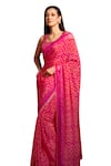 Aayushi Maniar_Pink Saree Crepe Silk Hand Embroidered Cutdana U Geometric Floral Print Set _at_Aza_Fashions