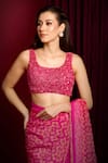 Buy_Aayushi Maniar_Pink Saree Crepe Silk Hand Embroidered Cutdana U Geometric Floral Print Set 