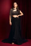 Buy_Aayushi Maniar_Black Georgette Hand Embroidered Crystals Closed Round Draped Skirt With Top _at_Aza_Fashions