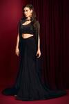 Aayushi Maniar_Black Georgette Hand Embroidered Crystals Closed Round Draped Skirt With Top _Online_at_Aza_Fashions