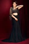 Buy_Aayushi Maniar_Black Georgette Hand Embroidered Crystals Closed Round Draped Skirt With Top _Online_at_Aza_Fashions