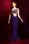 Aayushi Maniar_Purple Saree Georgette Hand Embroidered Pre-draped With Floral Print Blouse _at_Aza_Fashions