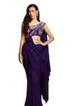 Buy_Aayushi Maniar_Purple Saree Georgette Hand Embroidered Pre-draped With Floral Print Blouse 