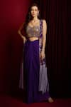 Buy_Aayushi Maniar_Purple Top And Skirt Georgette Hand Twist Knot Set With Floral Print Cape _at_Aza_Fashions