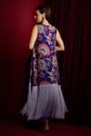 Shop_Aayushi Maniar_Purple Top And Skirt Georgette Hand Twist Knot Set With Floral Print Cape _at_Aza_Fashions