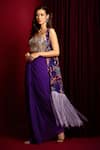 Aayushi Maniar_Purple Top And Skirt Georgette Hand Twist Knot Set With Floral Print Cape _Online_at_Aza_Fashions