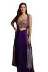 Buy_Aayushi Maniar_Purple Top And Skirt Georgette Hand Twist Knot Set With Floral Print Cape 