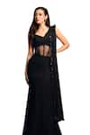 Buy_Aayushi Maniar_Black Georgette Hand Embroidered Sequins V-neck Corset Saree Gown 