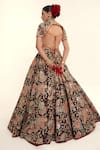 Shop_Rajbinder Chahal_Black Dupion Silk Print Floral V-neck Blouse And Lehenga Set _at_Aza_Fashions