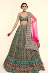 Buy_Rajbinder Chahal_Green Georgette Print Floral Leaf Embroidered Blouse And Lehenga Set _at_Aza_Fashions