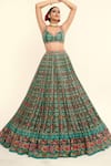 Shop_Rajbinder Chahal_Green Georgette Print Floral Leaf Embroidered Blouse And Lehenga Set _at_Aza_Fashions