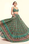 Rajbinder Chahal_Green Georgette Print Floral Leaf Embroidered Blouse And Lehenga Set _Online_at_Aza_Fashions