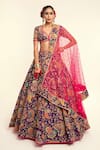 Buy_Rajbinder Chahal_Purple Dupion Silk Print Paisley Leaf Blouse And Lehenga Set _at_Aza_Fashions