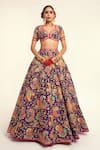 Rajbinder Chahal_Purple Dupion Silk Print Paisley Leaf Blouse And Lehenga Set _Online_at_Aza_Fashions