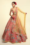 Buy_Rajbinder Chahal_Pink Dupion Silk Print Floral Leaf Cut Out Blouse And Lehenga Set _at_Aza_Fashions