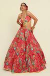 Shop_Rajbinder Chahal_Pink Dupion Silk Print Floral Leaf Cut Out Blouse And Lehenga Set _at_Aza_Fashions