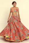 Buy_Rajbinder Chahal_Pink Dupion Silk Print Floral Leaf Cut Out Blouse And Lehenga Set _Online_at_Aza_Fashions