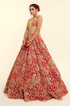 Buy_Rajbinder Chahal_Red Dupion Silk Print Paisley Geometric Embroidered Blouse And Lehenga Set _Online_at_Aza_Fashions