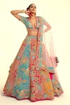 Buy_Rajbinder Chahal_Multi Color Dupion Silk Print Floral Sequin Embroidered Blouse And Lehenga Set _at_Aza_Fashions