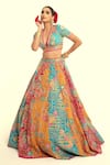 Buy_Rajbinder Chahal_Multi Color Dupion Silk Print Floral Sequin Embroidered Blouse And Lehenga Set _Online_at_Aza_Fashions