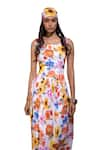 Buy_Pop Sugar_Multi Color Cotton Floral Round Elegant Blossom Drop Waist Dress _Online_at_Aza_Fashions