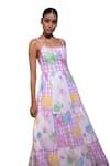 Buy_Pop Sugar_Multi Color 100% Cotton Printed Patches Straight Paradise Dream Tiered Dress _Online_at_Aza_Fashions