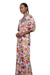 Buy_Pop Sugar_Multi Color 100% Cotton Printed Bird Plunge V Opulent Leaf Maxi Dress _Online_at_Aza_Fashions