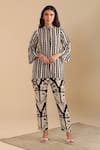 Buy_Soup By Sougat Paul_Black Cotton, Linen Bandeau Neck Naqsh Printed Shirt Tunic And Pant Set _at_Aza_Fashions