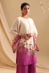 Buy_Soup by Sougat Paul_Cream Malaysian Silk Printed Floral Aarani Border Kurta And Flared Pant Set 