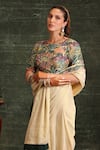 Soup by Sougat Paul_Beige Blouse Chanderi Printed Floral Round Kaira Pre-stitched Saree With _at_Aza_Fashions