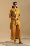 Buy_Soup by Sougat Paul_Yellow Cotton Silk Printed Eraya Shirt Kurta And Flared Pant Set _at_Aza_Fashions